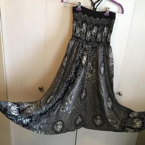 BOHO smocked top jumpsuit with neck ties -  Medium